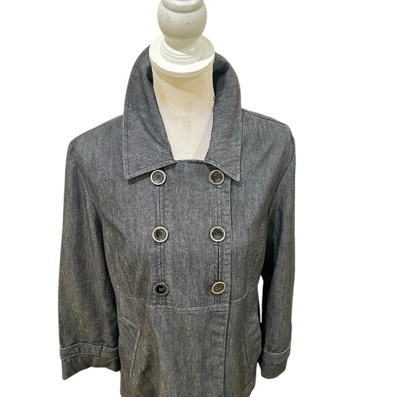 Sandro Gray Double-Breasted lightweight denim jean Jacket front pockets large - Picture 3 of 9